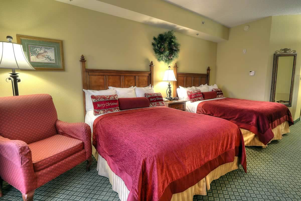 Double Queen Rooms: In-room whirlpools, gas fireplaces, and private balconies are available in select lodging including King mini suites, two-room suites, and the Santa Suite.