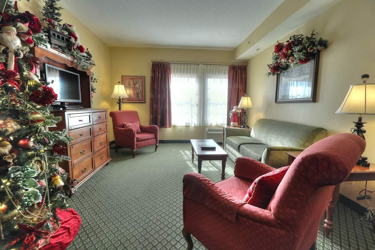 Two Room Suites: In-room whirlpools, gas fireplaces, and private balconies are available in select lodging including King mini suites, two-room suites, and the Santa Suite.